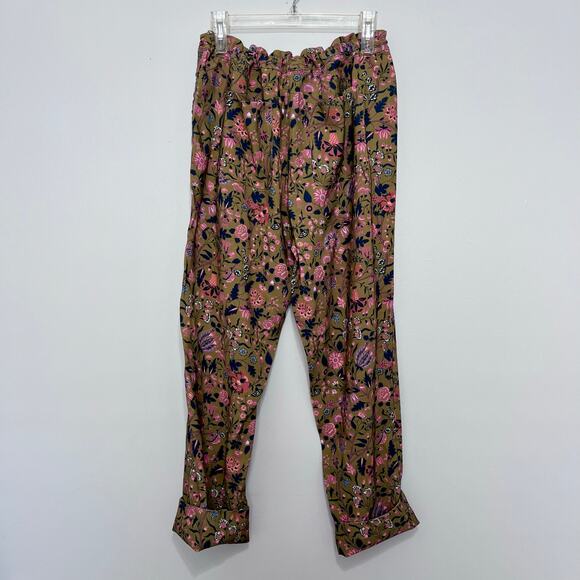 Sundance Madora Pants Womens Size M Olive Green Multi Floral Print Drawstring - Picture 9 of 16